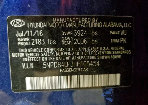 2017 Hyundai Elantra Se from USA, damaged, VIN 5NPD84LF3HH105454